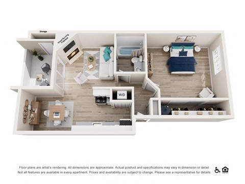 Floor plan for 1 bed, 1 bath, 637 sqft